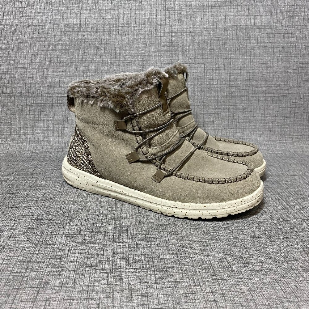 Hey Dude Eloise Gray Faux Fur Trim Casual Ankle Boots Women’s 7